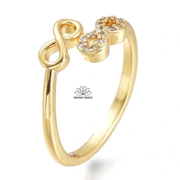 Infinity Ring | Gold Plated Brass and Cubic Zirconia | Size 7.5 - Picture 5 of 6